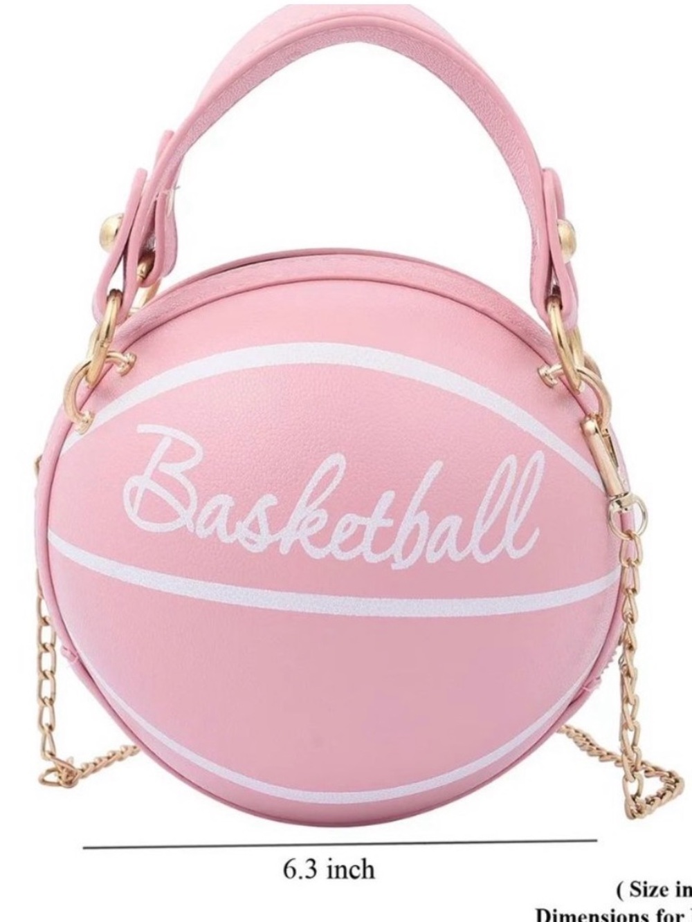 NEW Pink Faux Leather Basketball Crossbody Bag w Double Handle Drop & Gold Chain